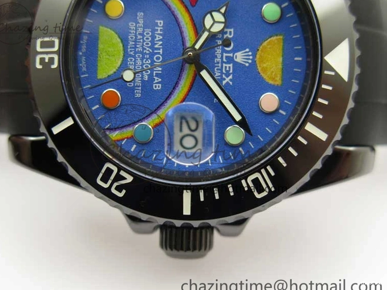 MiroTime 1227 Submariner 40mm Black Ceramic 5GF Best Edition Blue Candy Dial on Black Rubber Strap SA FashionForward 2473